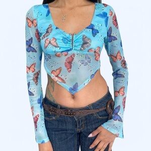 OHS Blue & Pink Butterfly Mesh Top 🦋